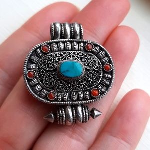 Tibetan Amulet Ghau Tent Prayer Box Pendant Silver Filligree Locket Nepal Gau
